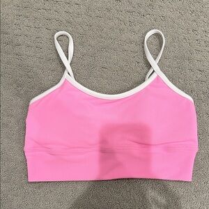 NWT LainSnow Pink Ribbed Bikini Top with White Trim 0010